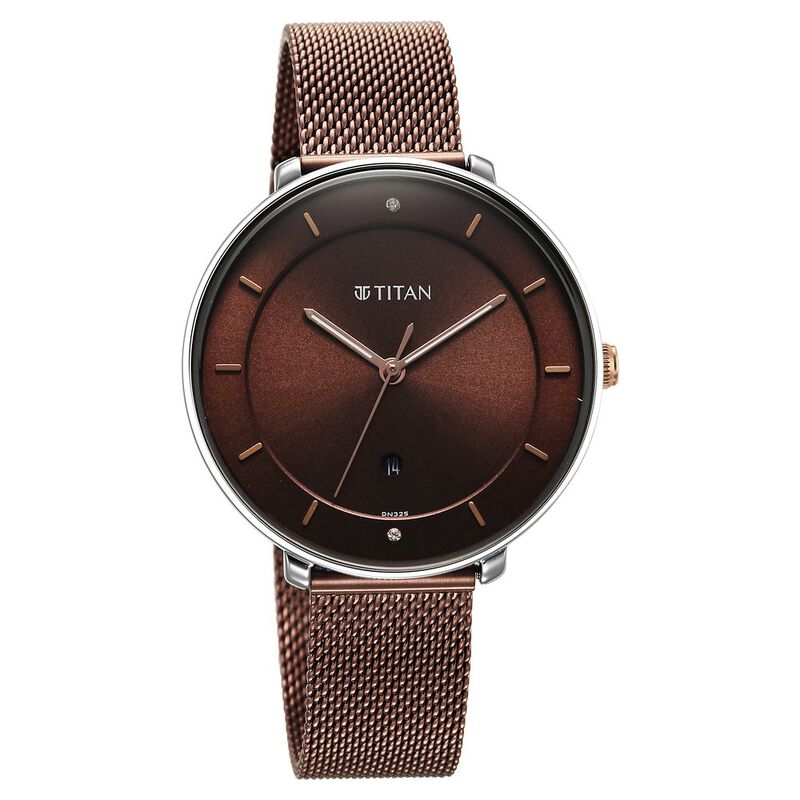 Titan Noir Brown Dial Analog Stainless Steel Strap Watch for Women
