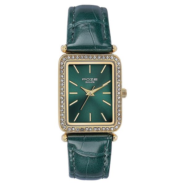 Sonata Poze Quartz Analog Green Dial Leather Strap Watch For Women - image number 1