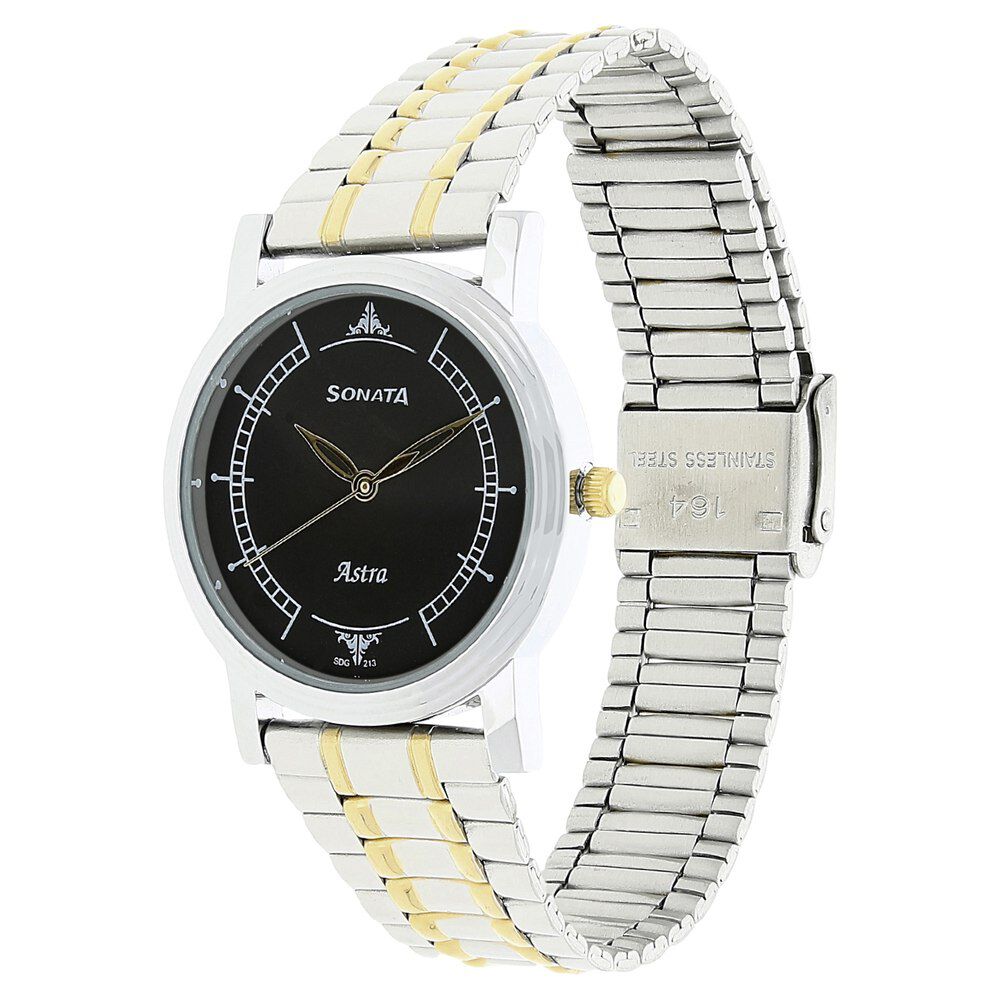 Buy Online Sonata Quartz Analog Black Dial Stainless Steel Strap Watch for Men nk77056bm02 Titan