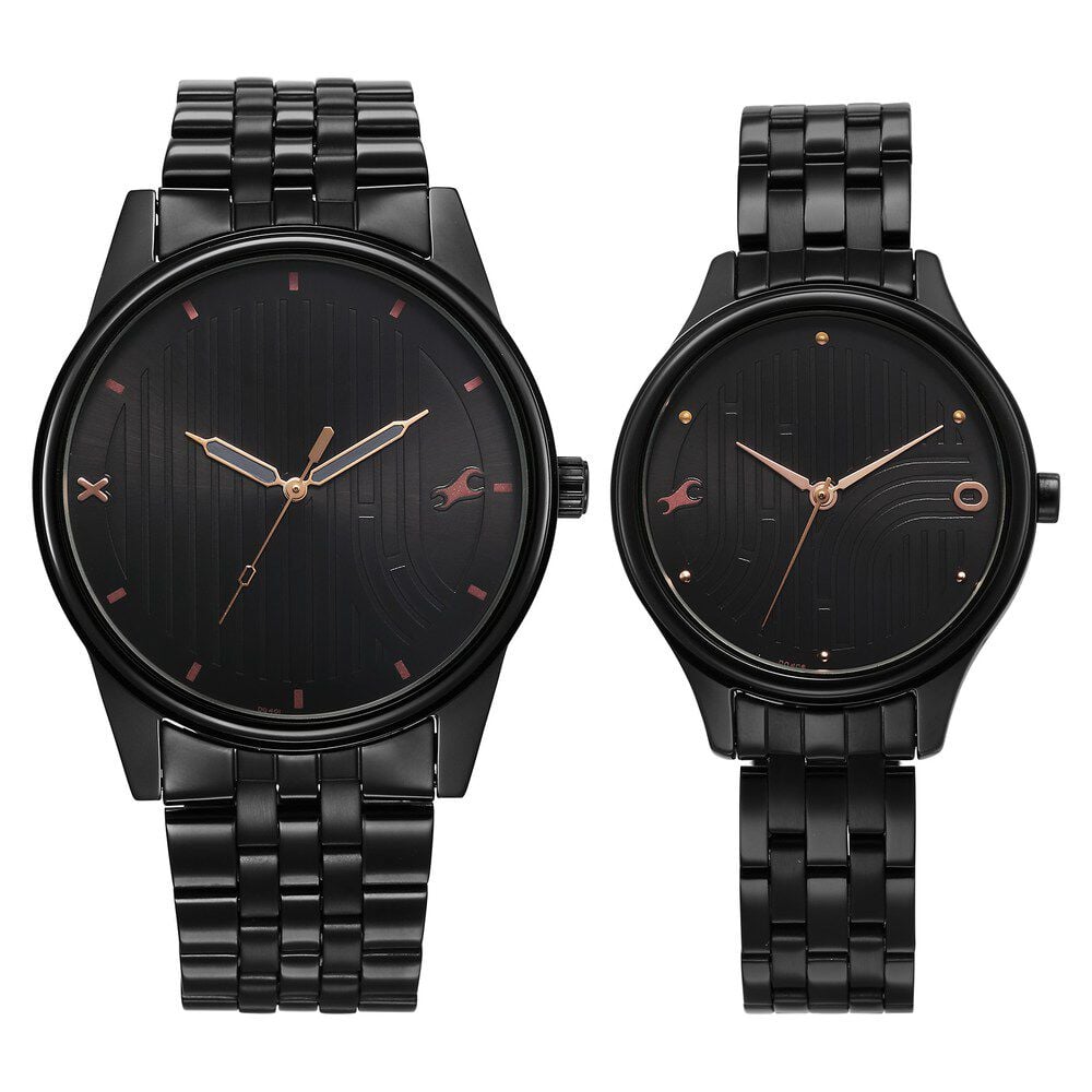 Buy Online Fastrack Mixmatched Quartz Analog Black Dial With Black Metal Strap Watch For Couple 33056296nm02p Titan