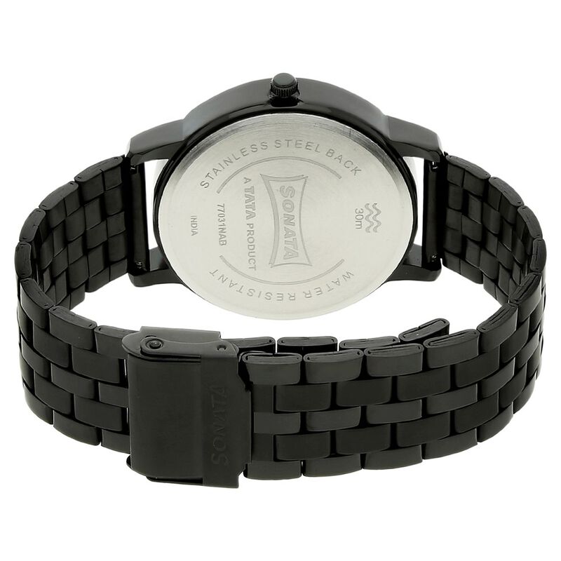 Sonata Quartz Analog Black Dial Stainless Steel Strap Watch for Men - image number 3