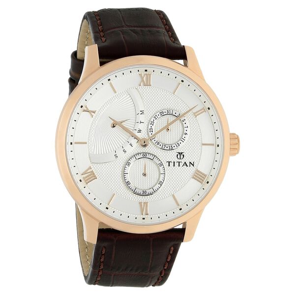 Titan Quartz Multifunction White Dial Leather Strap Watch for Men - image number 4