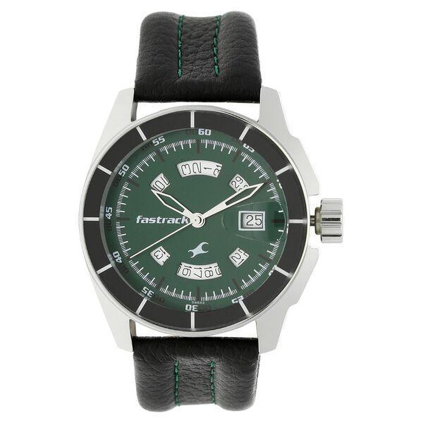 Fastrack Quartz Analog Green Dial Leather Strap Watch for Guys - image number 0