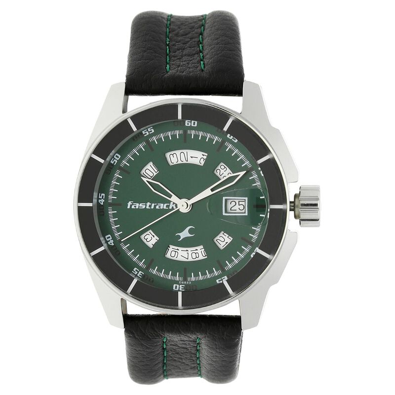 Fastrack Quartz Analog Green Dial Leather Strap Watch for Guys