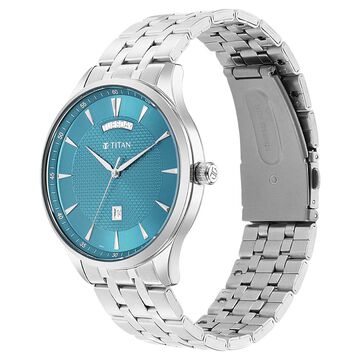 Titan Opulent Blue Dial Analog with Day and Date Stainless Steel Strap watch for Men
