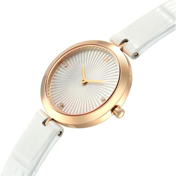 Titan Nebula Lotus 18 KT Gold Quartz Analog Mother Of Pearl Dial White Leather Strap Watch For Women - image number 3
