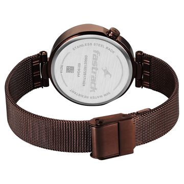 Fastrack Tick Tock Quartz Multifunction Brown Dial Stainless Steel Strap Watch For Girls
