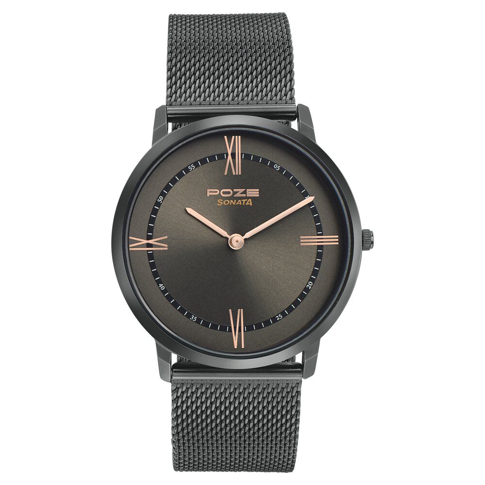 Buy Online Sonata Poze Quartz Analog Grey Dial Metal Strap Watch for Men sp70006qm01 Titan