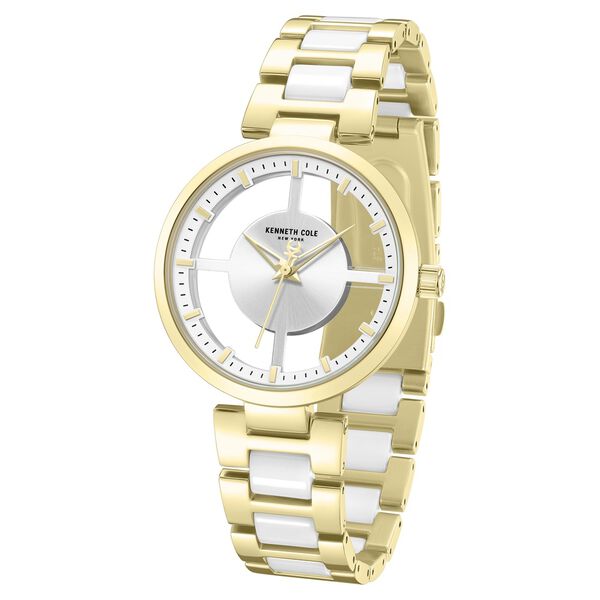 Kenneth Cole Quartz Analog Silver Dial Golden Colour Ceramic Strap Watch For Women - image number 1