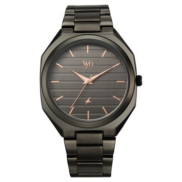 Vyb Horizon By Fastrack Quartz Analog Grey Dial Grey Stainless Steel Strap Watch For Guys