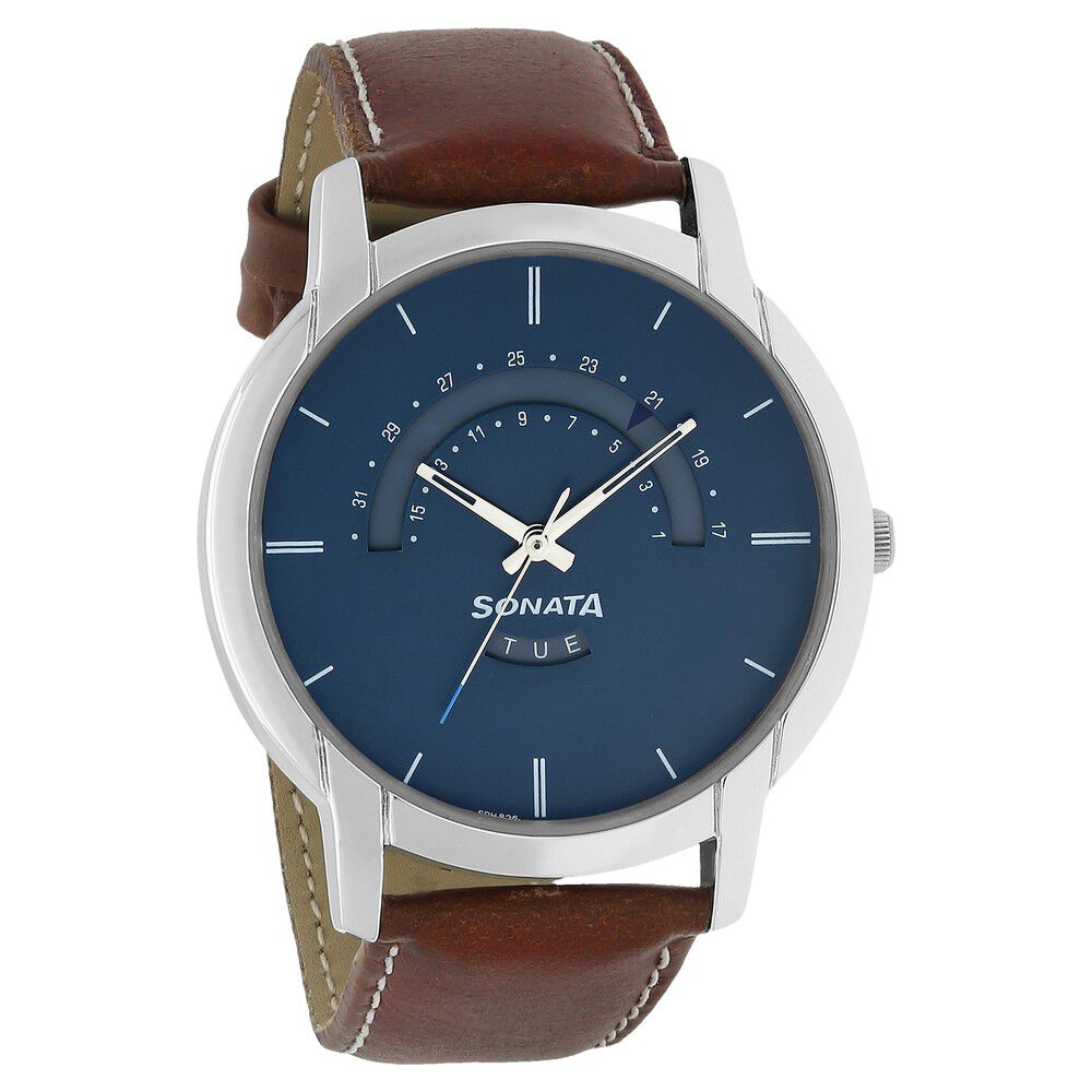 Buy Online Sonata Quartz Analog with Day and Date Blue Dial