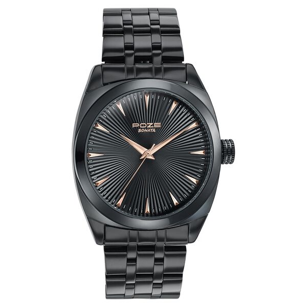 Sonata Poze Quartz Analog Black Dial Black Metal Strap Watch For Men - image number 1