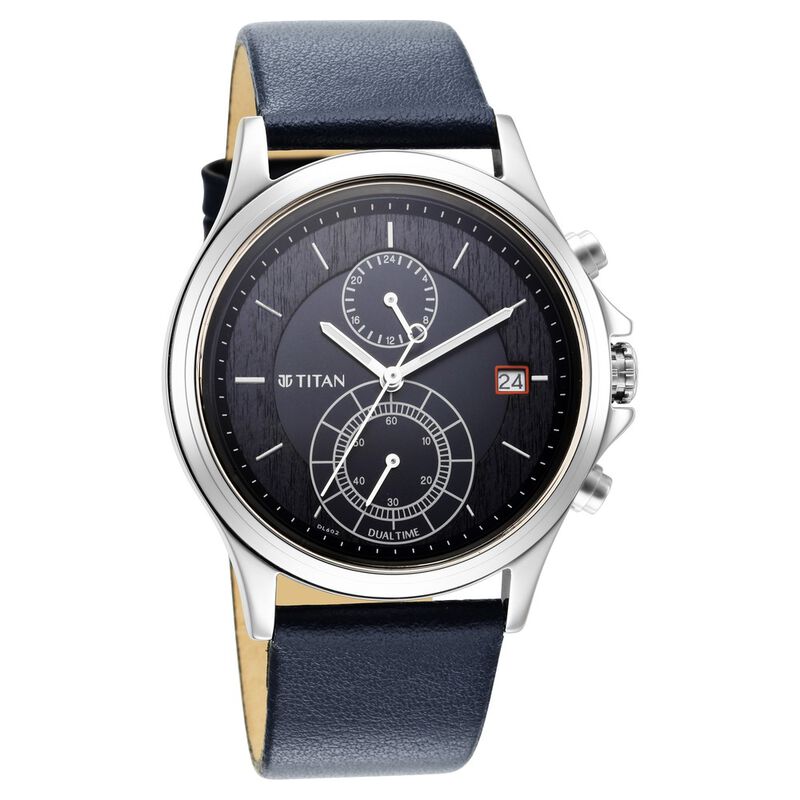 Titan Workwear Blue Dial Dual Time Leather Strap watch for Men - image number 0