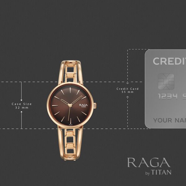 Titan Raga Afterglow Quartz Analog Brown Dial Rose Gold Metal Strap Watch For Women - image number 3