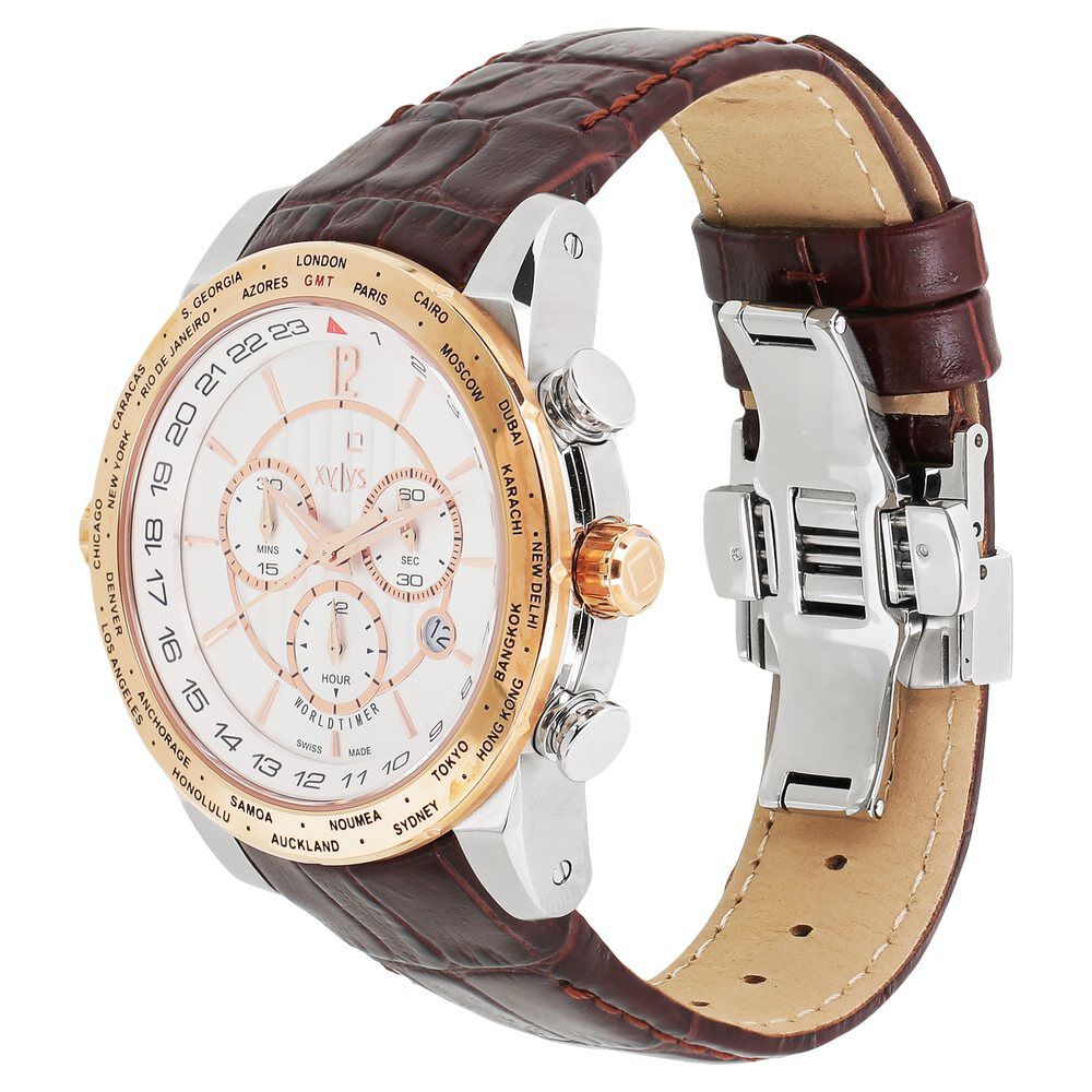 Buy Online Xylys Swiss Chronograph Brown Leather Strap and Silver