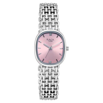 Titan Raga Spotlight Quartz Analog Pink Dial Silver Metal Strap Watch For Women