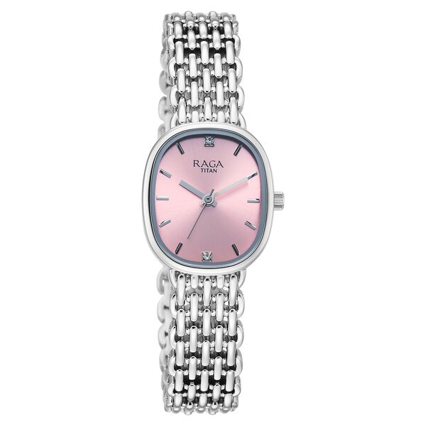 Titan Raga Spotlight Quartz Analog Pink Dial Silver Metal Strap Watch For Women - image number 1