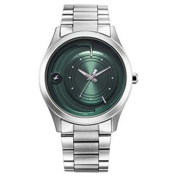 Fastrack Groove Quartz Analog Green Dial Silver Stainless Steel Strap Watch For Guys