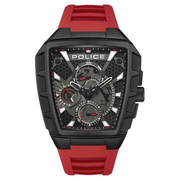 Police Men's Tough Gear KL Rahul Edition Multifunction Watch with Red Silicone Strap