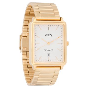 Sonata Quartz Analog with Day and Date White Dial Stainless Steel Strap Watch for Men