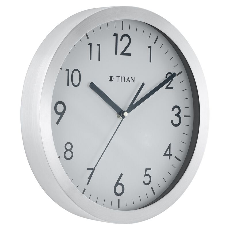 Buy Online Titan Metallic White Wall Clock with Brushed Case 30 cm x