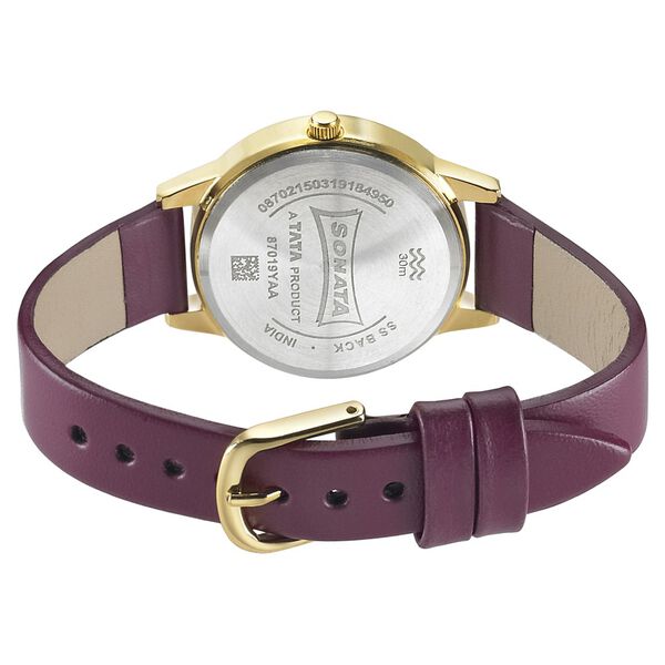 Sonata Floral Folkart Champagne Dial Women Watch With Leather Strap - image number 3