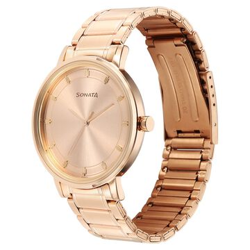 Sonata Utsav Quartz Analog Champagne Dial Stainless Steel Strap Watch for Men