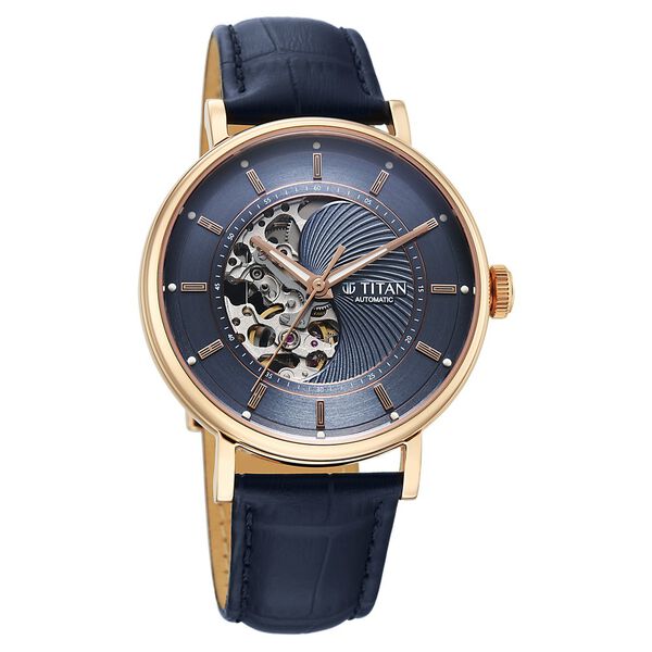 Titan Yin Yang Skeletal Automatic Analog with Rose Gold case, Blue Dial Blue Leather Strap Watch for Men - image number 1