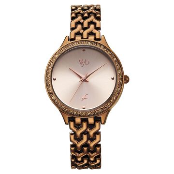 Vyb Spotlight By Fastrack Quartz Analog Rose Gold Dial Brown Metal Strap Watch For Girls