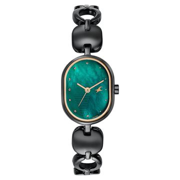 Fastrack Style Up Quartz Analog Green Mother Of Pearl Dial Black Metal Strap Watch For Girls