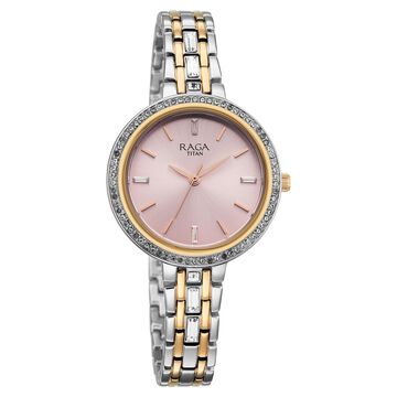 Titan Raga Spotlight Quartz Analog Pink Dial Two Toned Metal Strap Watch For Women