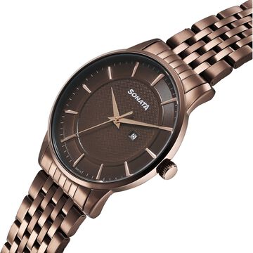 Sonata Wedding Quartz Analog Brown Dial Stainless Steel Strap Watch For Men