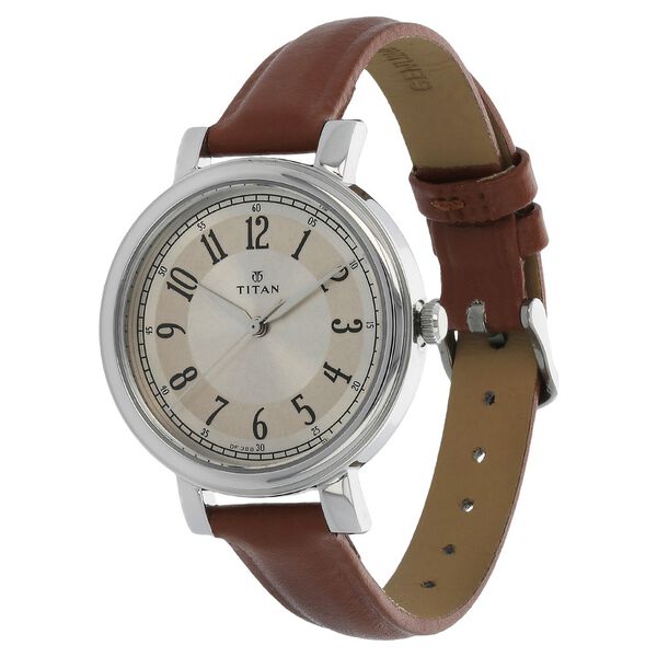 Titan Quartz Analog Off White Dial Leather Strap Watch for Women - image number 1