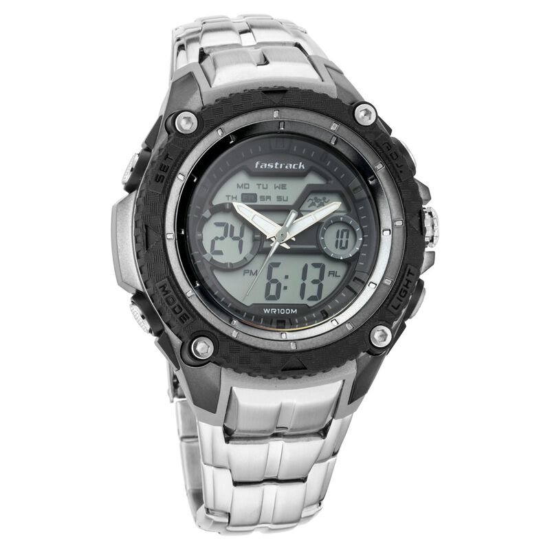 Fastrack Hitlist Quartz Analog Digital Dial Stainless Steel Strap Watch for Guys