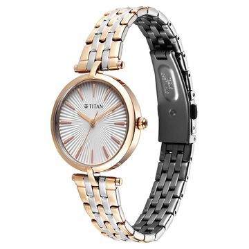 Titan Work Mode Quartz Analog Silver Dial Two Toned Metal Strap Watch For Women