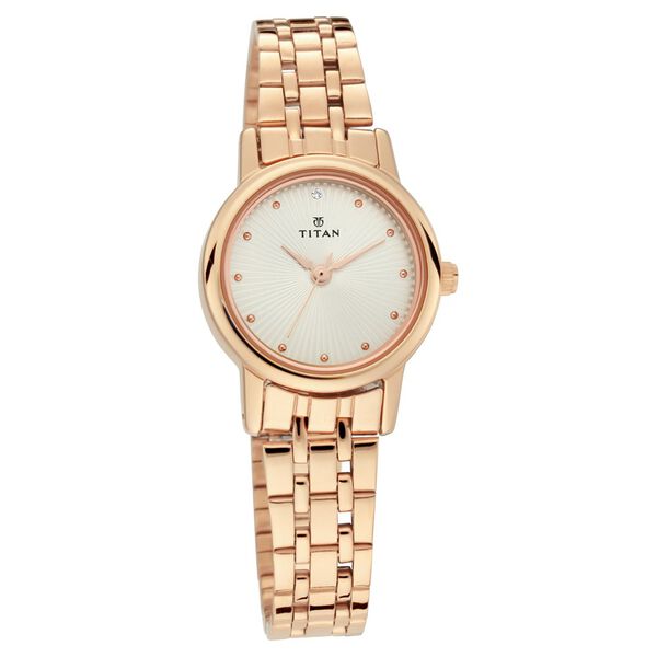Titan Quartz Analog Silver Dial Rose Gold Stainless Steel Strap Watch For Women - image number 0