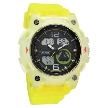 Fastrack StreetStyle Quartz Analog Digital Black Dial Translucent Green Polyether Strap Watch For Guys