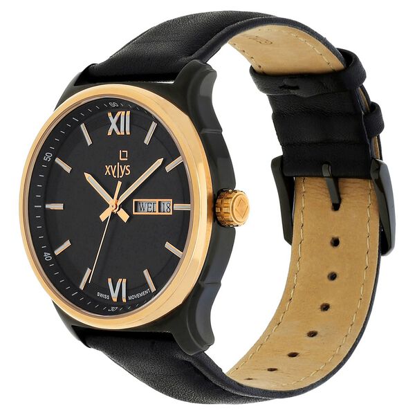 Xylys Swiss Analog with Day Date Black Leather Strap Black Dial Watch For Men - image number 2