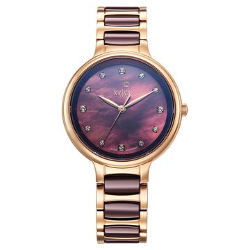 Xylys Swiss Analog Rose Gold Steel And Ceramic Strap Mother Of Pearl Dial Watch For Women