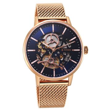 Titan Mechanical Slimline Blue Dial Mechanical Stainless Steel Strap watch for Men