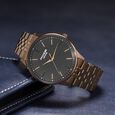 Sonata Poze Quartz Analog Blue Round Dial Two Toned Stainless Steel Strap Watch For Men