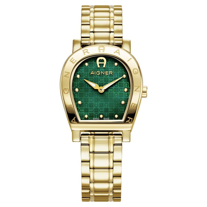 Aigner Quartz Analog Green Dial Golden Stainless Steel Strap Watch For Women