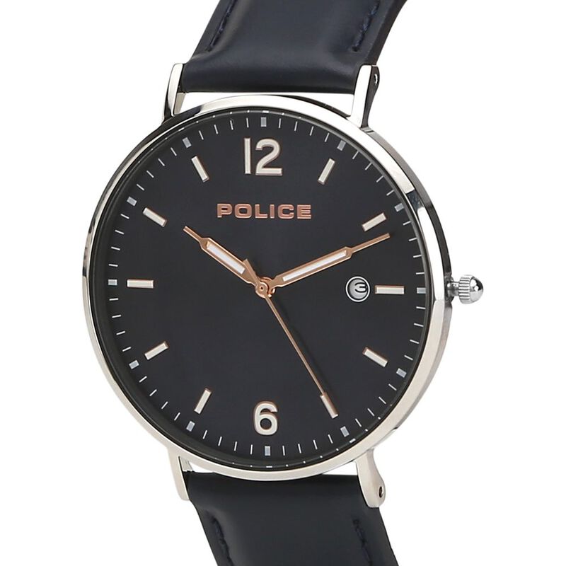 Police Blue Leather Dress Watch