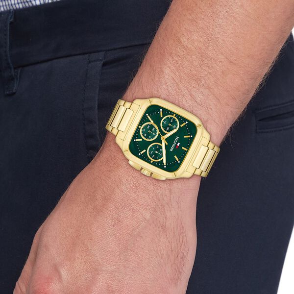 Tommy Hilfiger Quartz Multifunction Green Dial Golden Stainless Steel Strap Watch For Men - image number 3