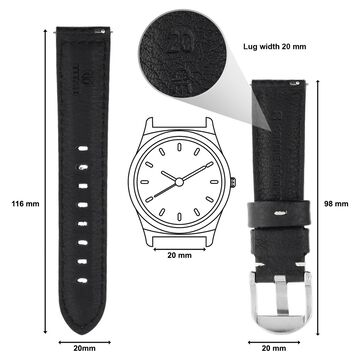 20 mm Black Genuine Leather Straps for Men