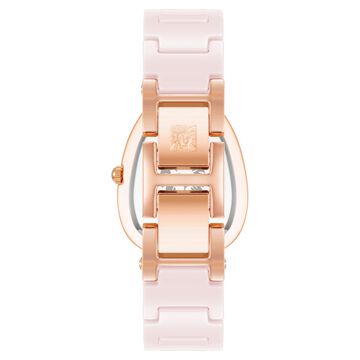 Anne Klein Quartz Analog Pink Dial Pink & Rose Gold Ceramic Strap Elongated Oval Shaped Watch For Women