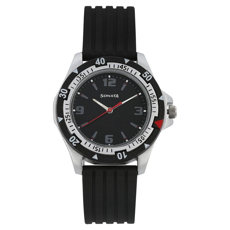 SF Quartz Analog Black Dial Plastic Strap Watch for Men