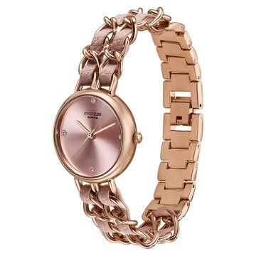 Poze Poze Quartz Analog Pink Dial Two Toned Metal & Leather Strap Watch For Women