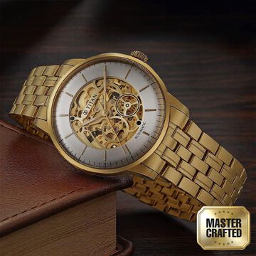 Titan Golden Heart Skeletal Automatic Analog with Silver Dial Yellow Gold Stainless Steel Strap Watch for Men