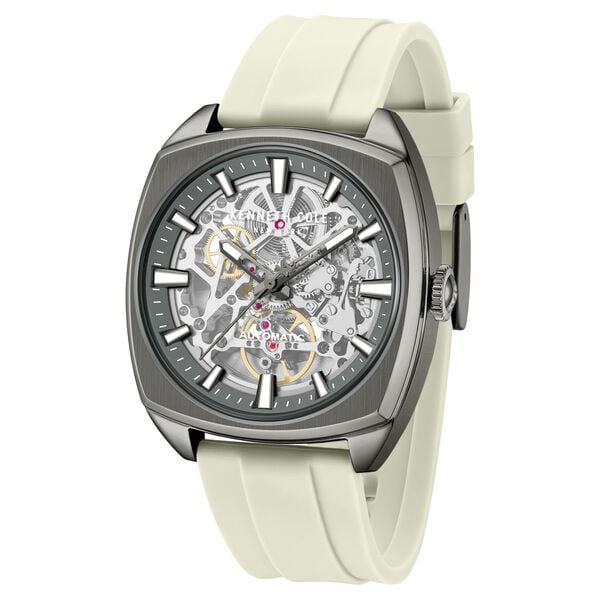 Kenneth Cole Automatic Grey Dial Orange Silicone Strap Watch For Men - image number 1